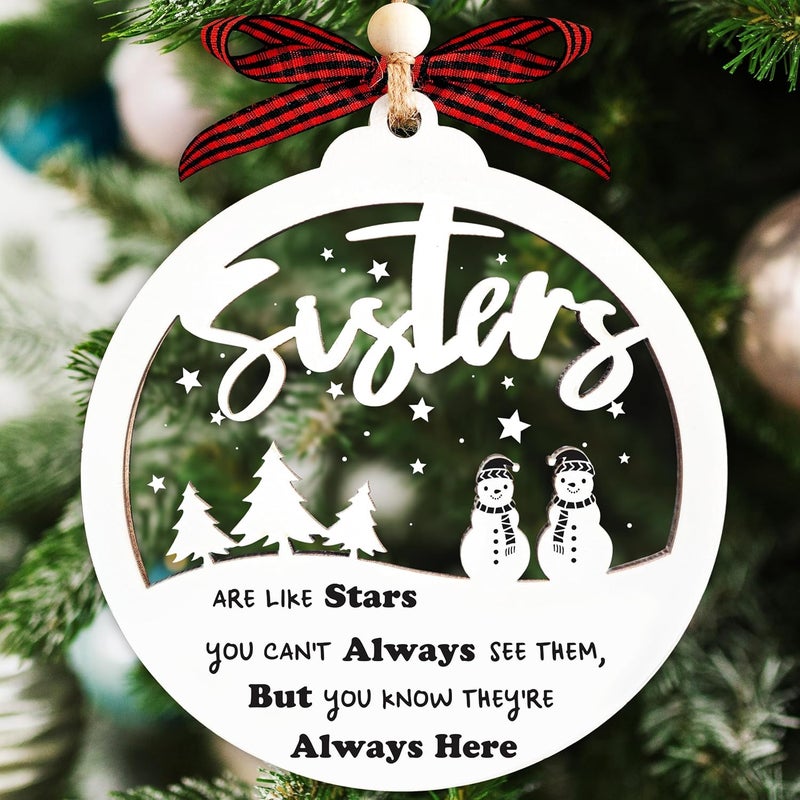 Hangwoous Sister Ornaments 2025-2 Layer Wood and Acrylic Ornament - Gift for Sisters from Sister - Christmas Ornament Gifts for Sister in Law - Sisters in Christ Gifts for Women - Friends are Like Stars Gift - Image 1